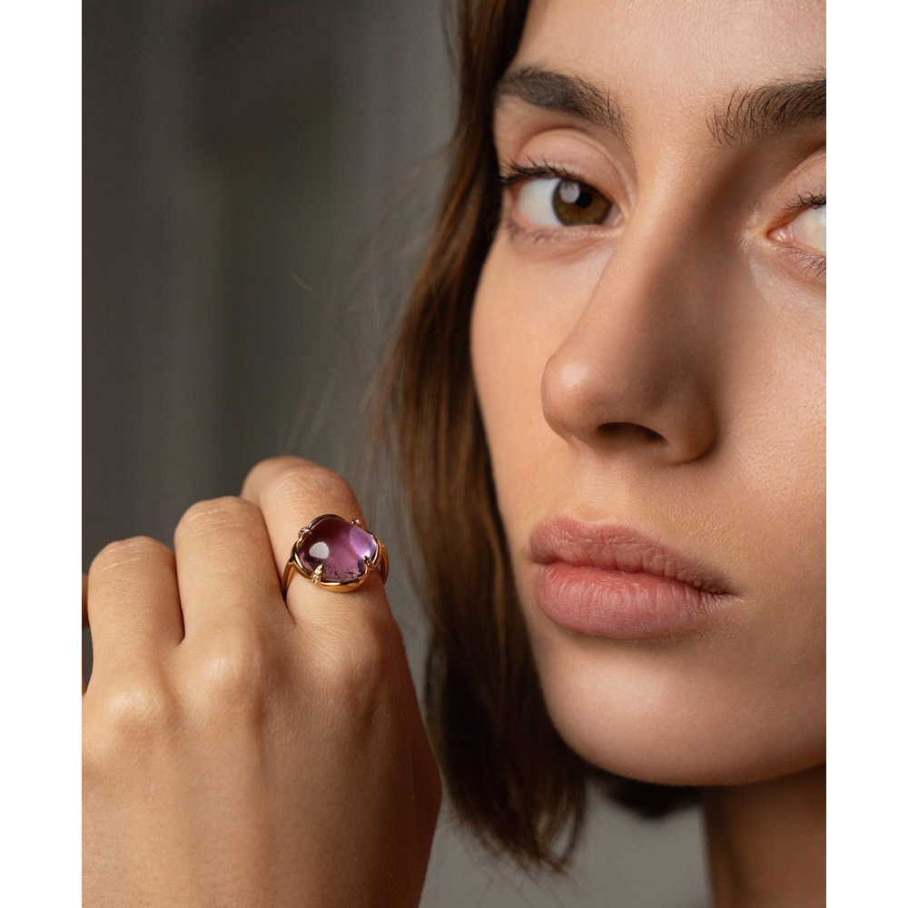 Bague, Améthyste, Diamants, Or Jaune - Bijouterie Aurea｜Morges