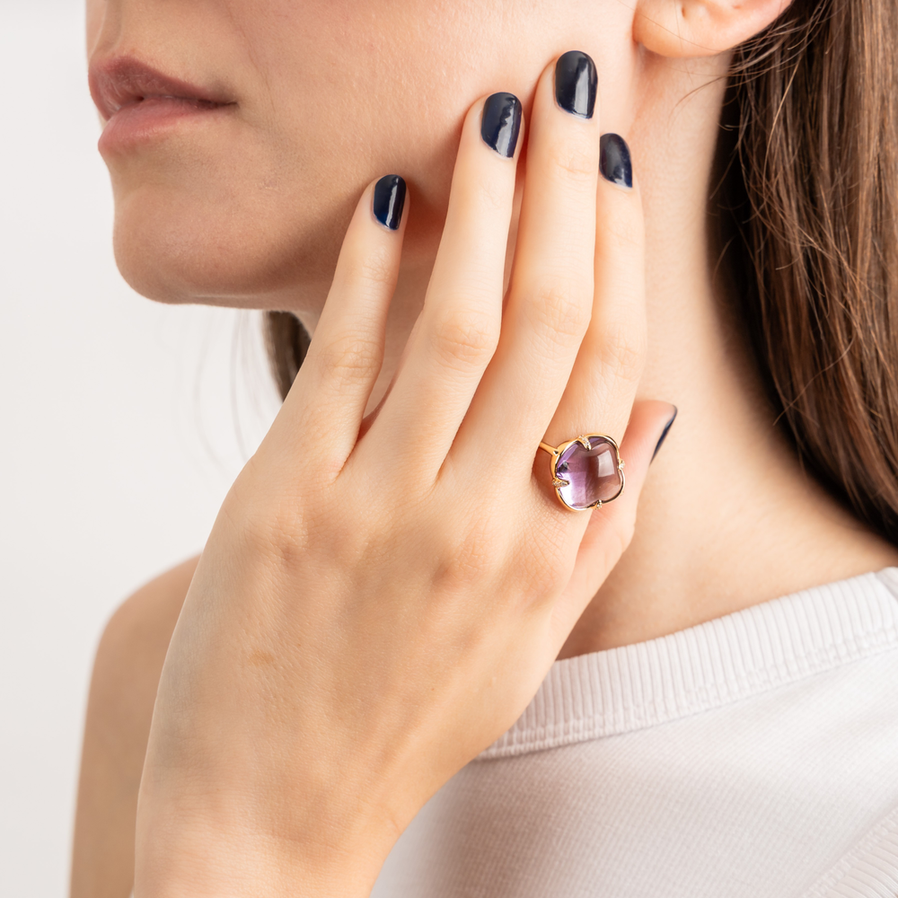 Bague, Améthyste, Diamants, Or Jaune - Bijouterie Aurea｜Morges