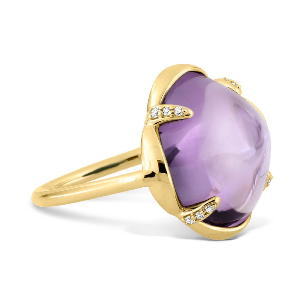 Bague, Améthyste, Diamants, Or Jaune - Bijouterie Aurea｜Morges