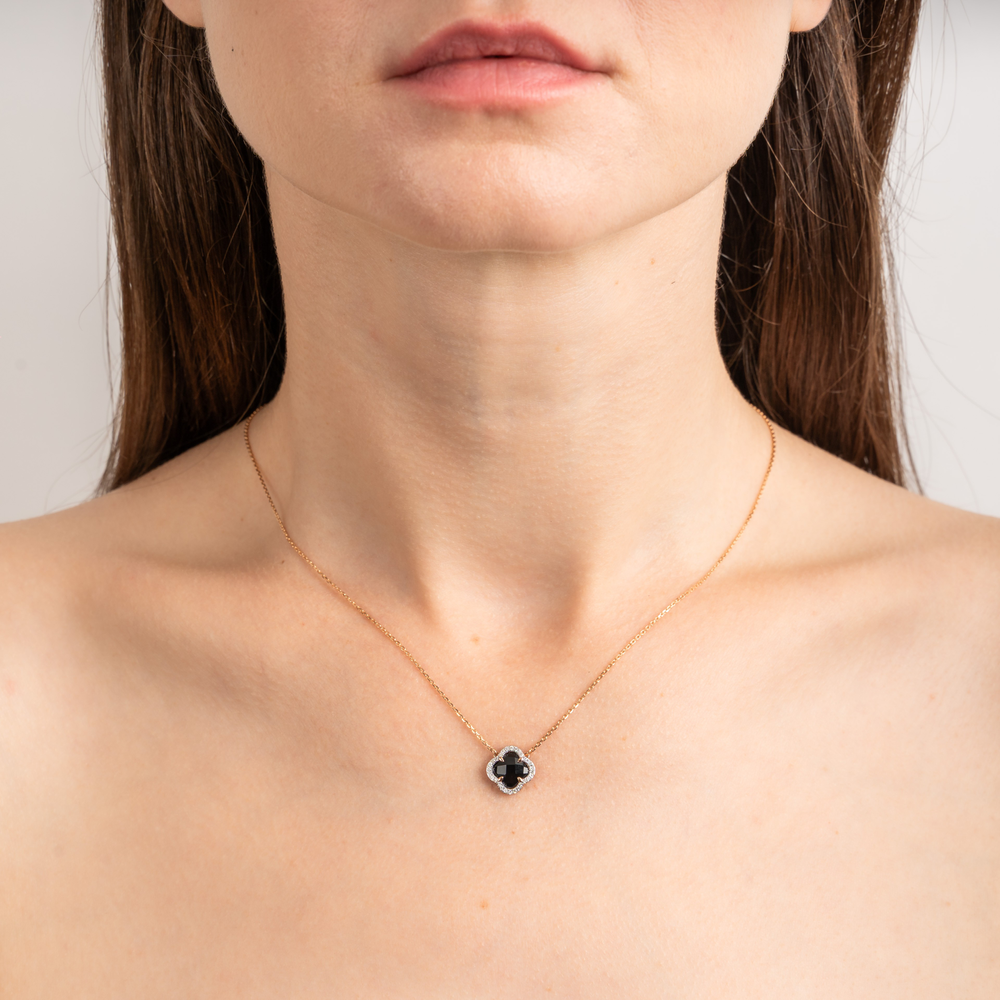Collier, Mini Onyx, Diamants, Or Rose