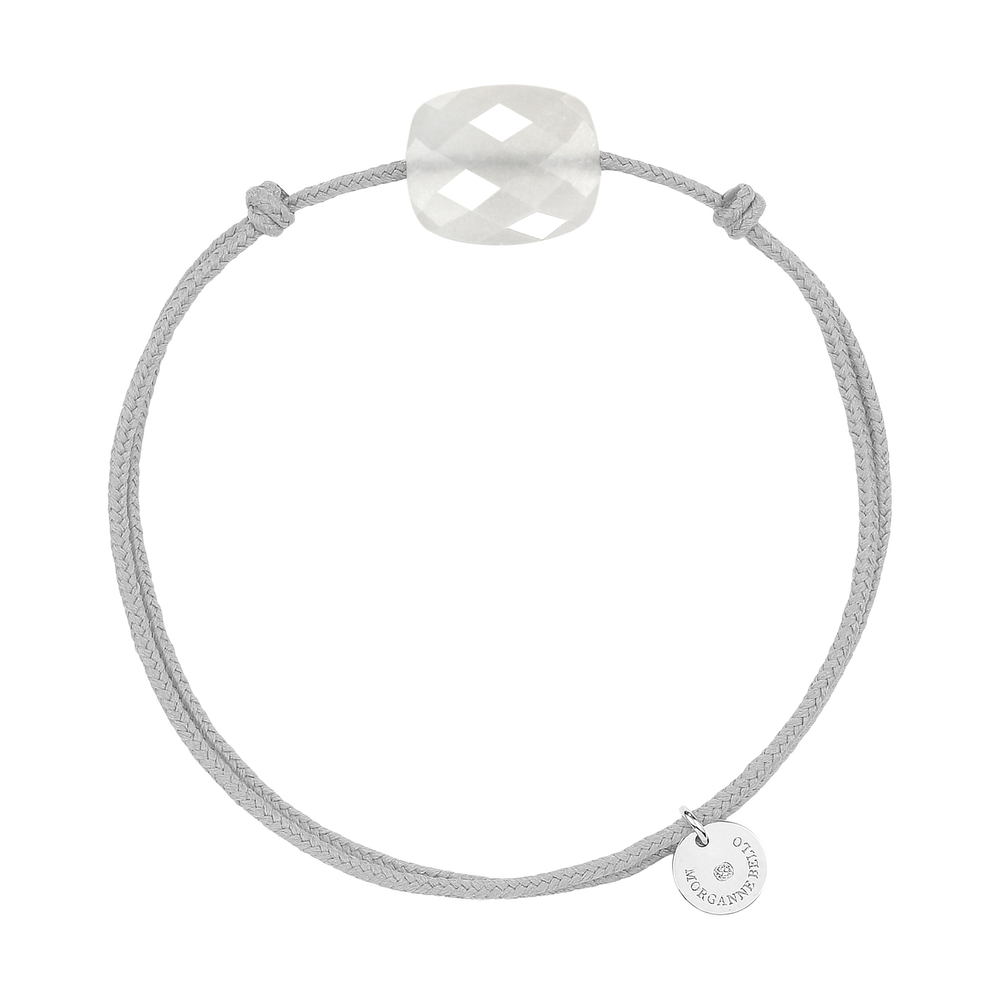 Bracelet, Pierre De Lune Blanche, Cordon Gris Souris