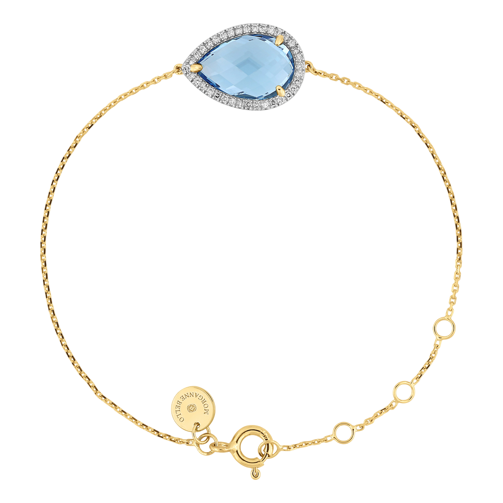 Bracelet, Topaze Swiss Blue, Diamants, Or Jaune