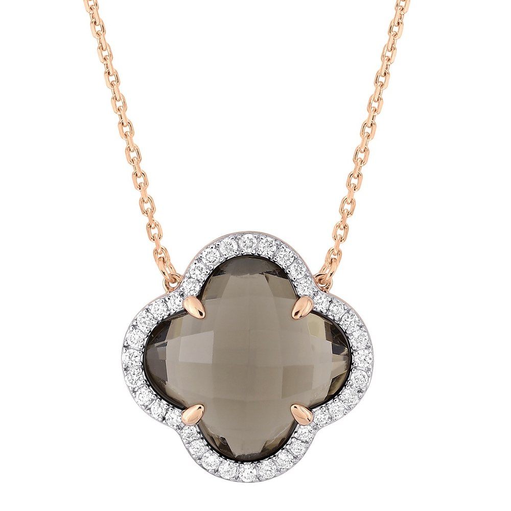 Collier, Quartz Fume Grand Modèle, Diamants, Or Rose