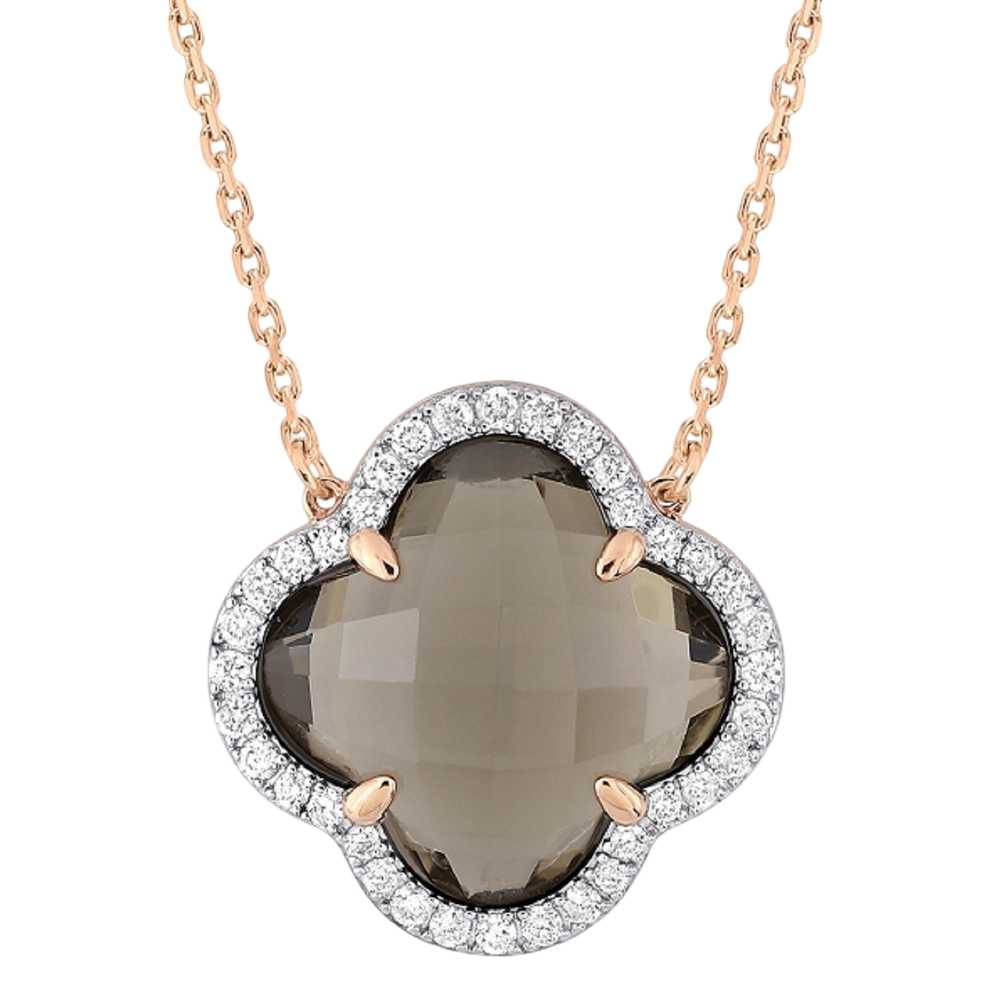 Collier, Quartz Fume Grand Modèle, Diamants, Or Rose