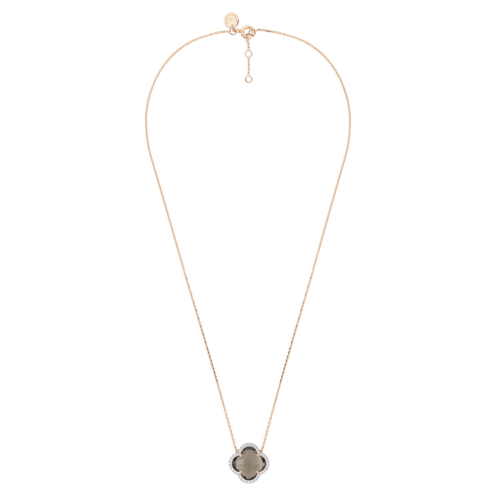 Collier, Quartz Fume Grand Modèle, Diamants, Or Rose