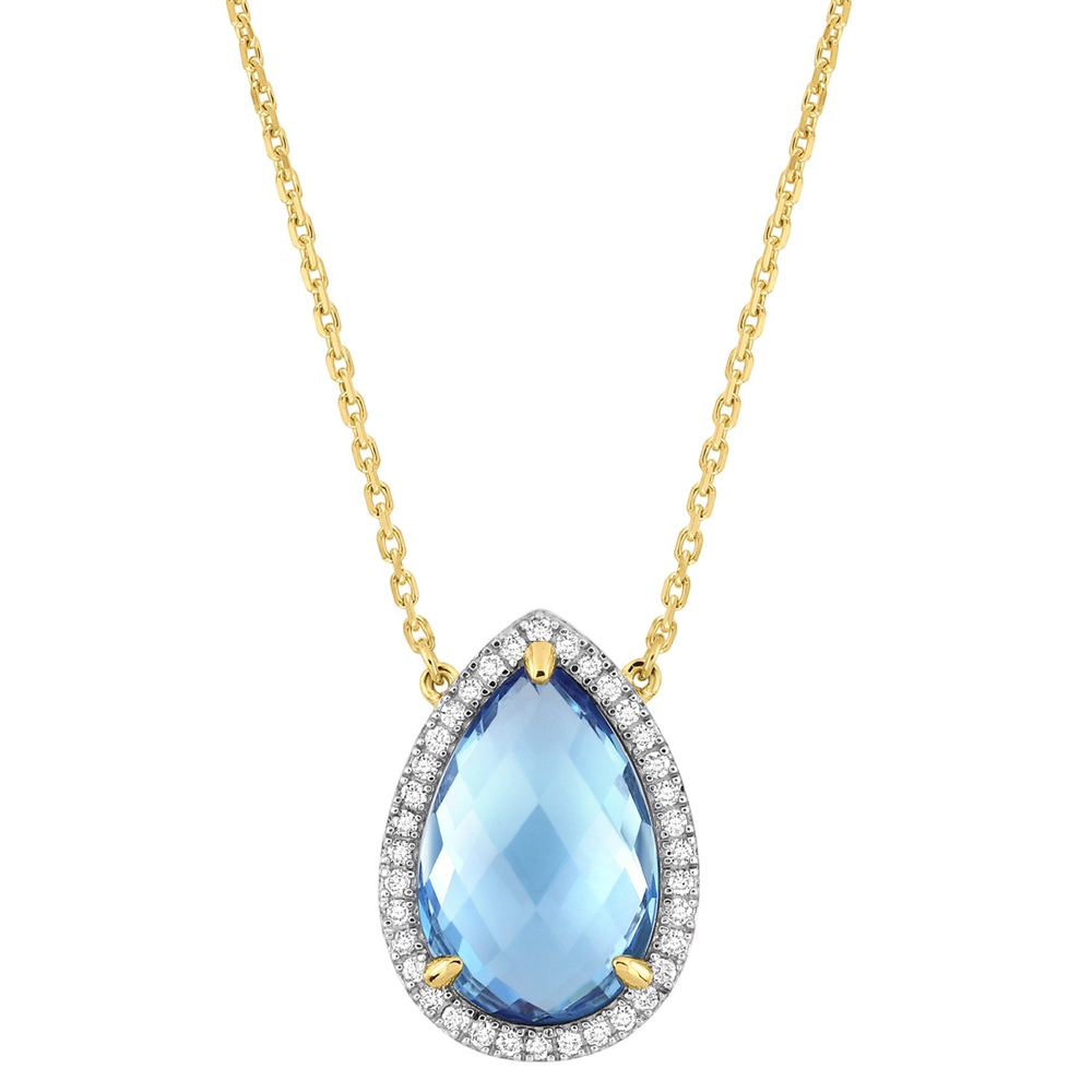 Collier, Topaze Swiss Blue, Diamants, Or Jaune
