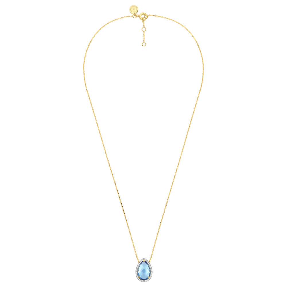 Collier, Topaze Swiss Blue, Diamants, Or Jaune