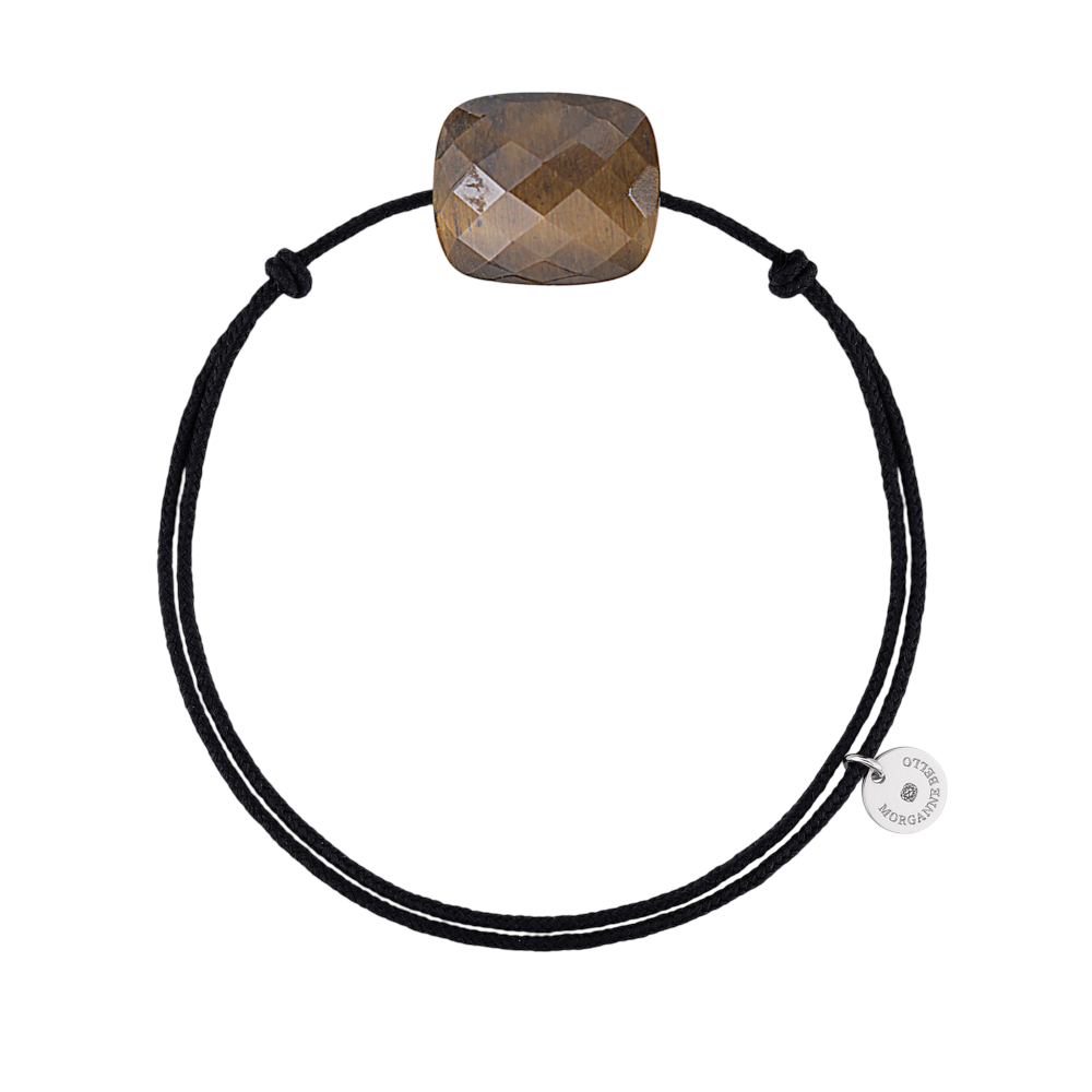 Bracelet, Oeil De Tigre Miel, Cordon Noir