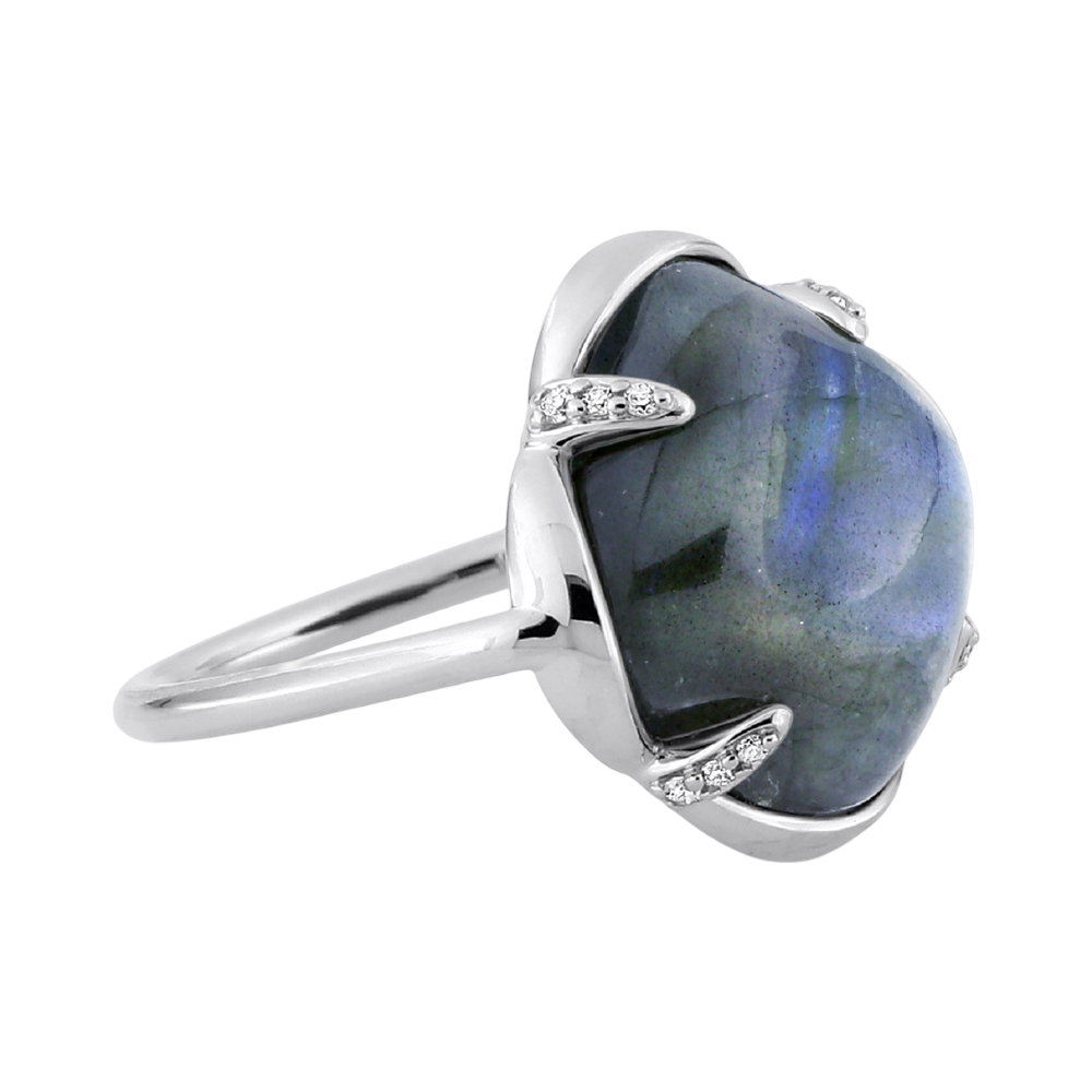 Bague, Labradorite, Diamants, Or Blanc