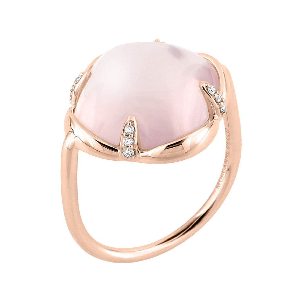 Bague, Quartz Rose, Diamants, Or Rose