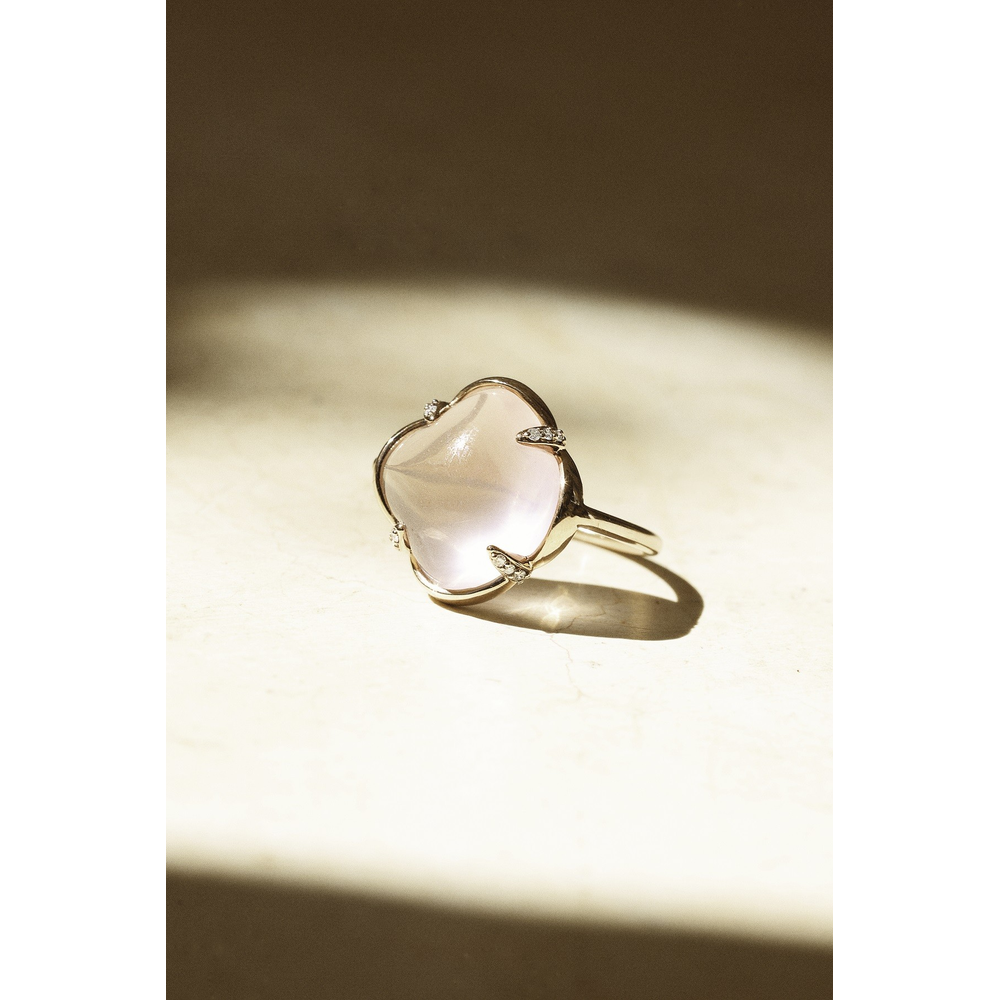 Bague, Quartz Rose, Diamants, Or Rose