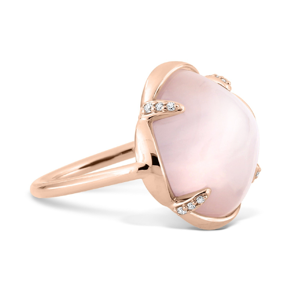 Bague, Quartz Rose, Diamants, Or Rose