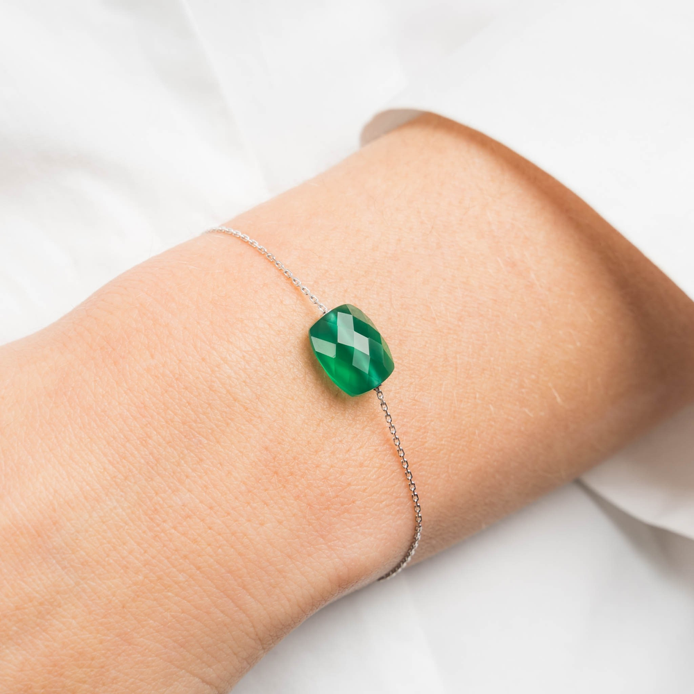 Bracelet, Agate Verte, Or Blanc