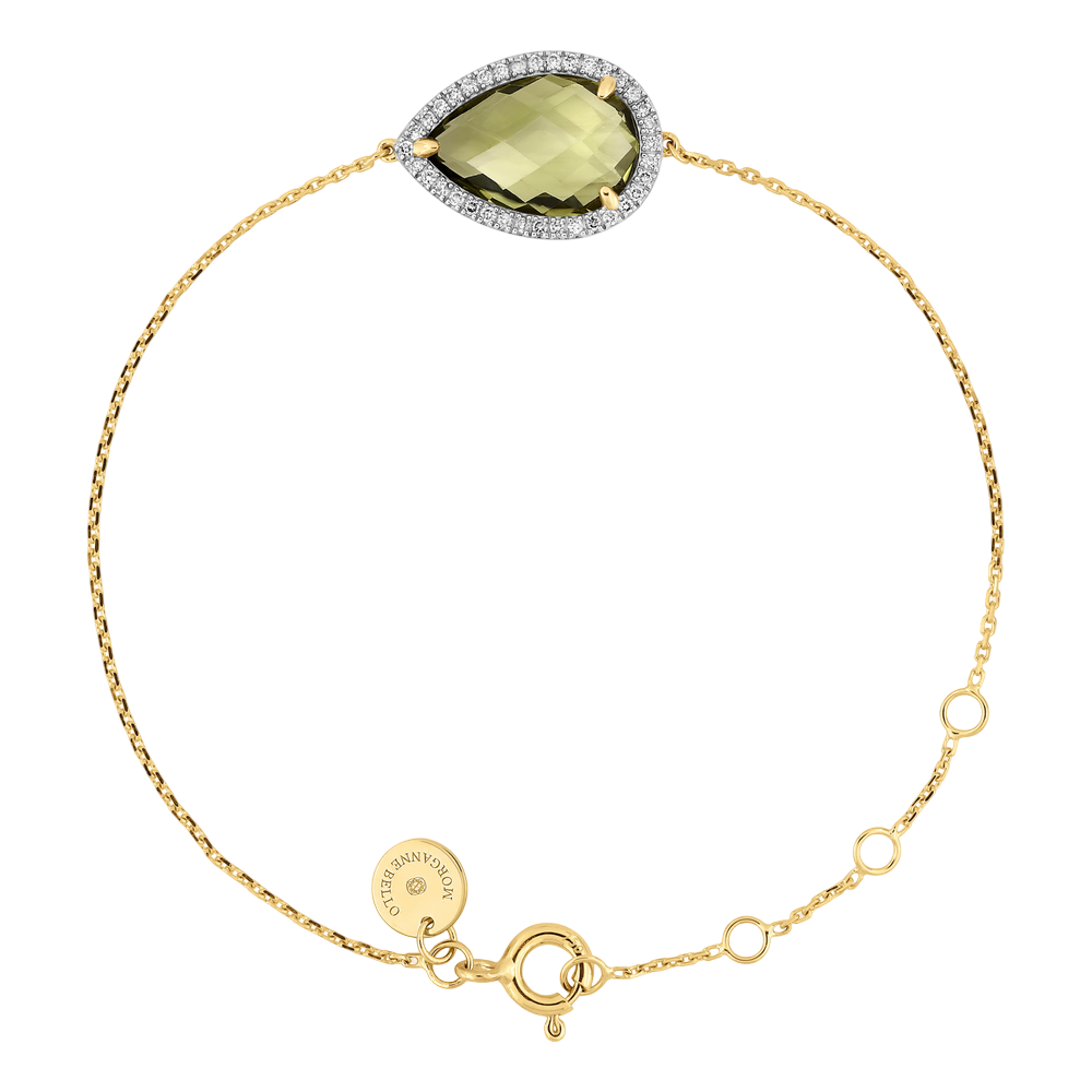 Bracelet, Quartz Olive, Diamants, Or Jaune