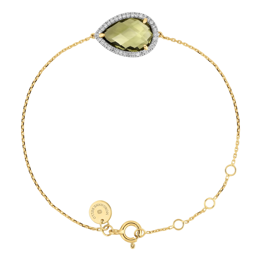 Bracelet, Quartz Olive, Diamants, Or Jaune