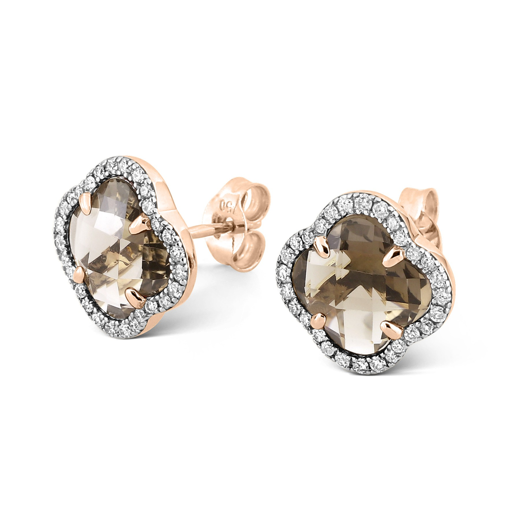 Puces Victoria Diamants, Quartz Fumé, Diamants, Or Rose