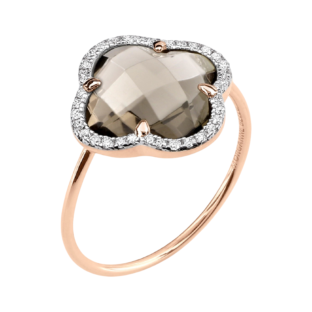 Bague, Quartz Fume, Diamants, Or Rose