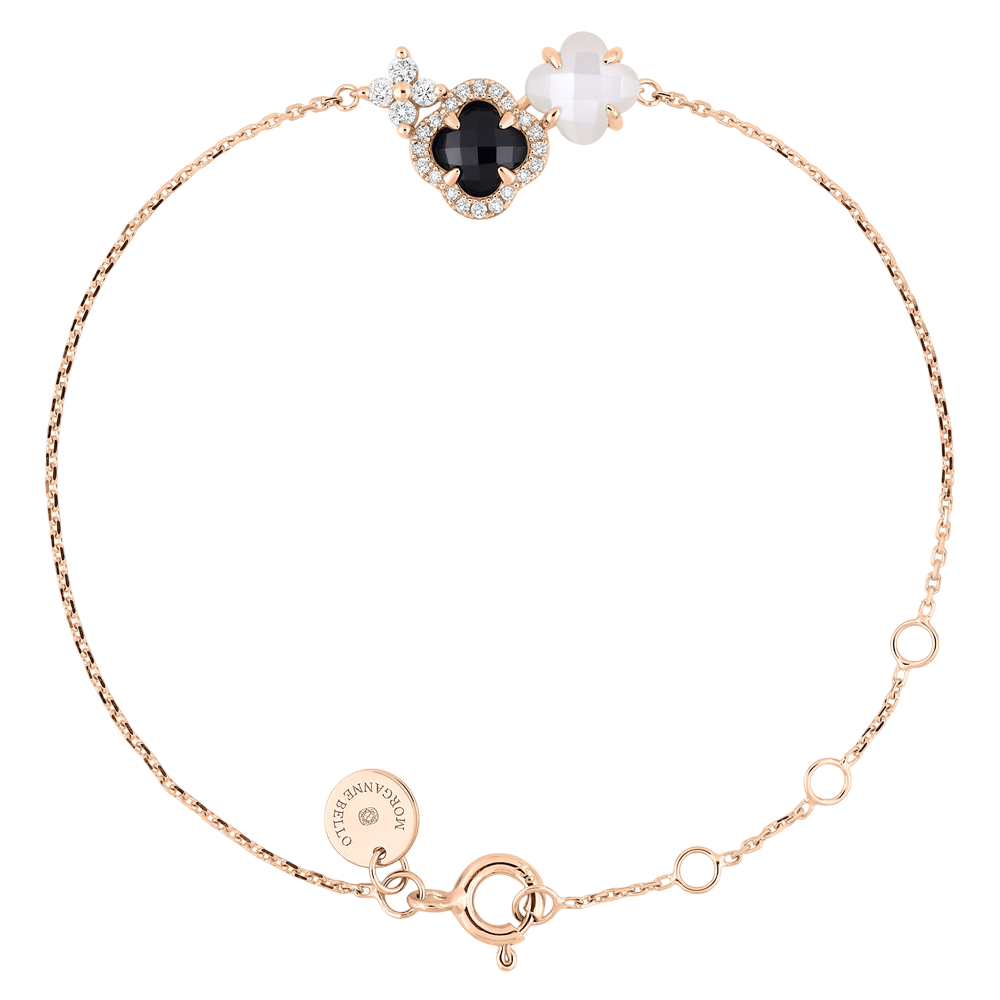 Bracelet, Onyx, Nacre Blanche, Diamants, Or Rose