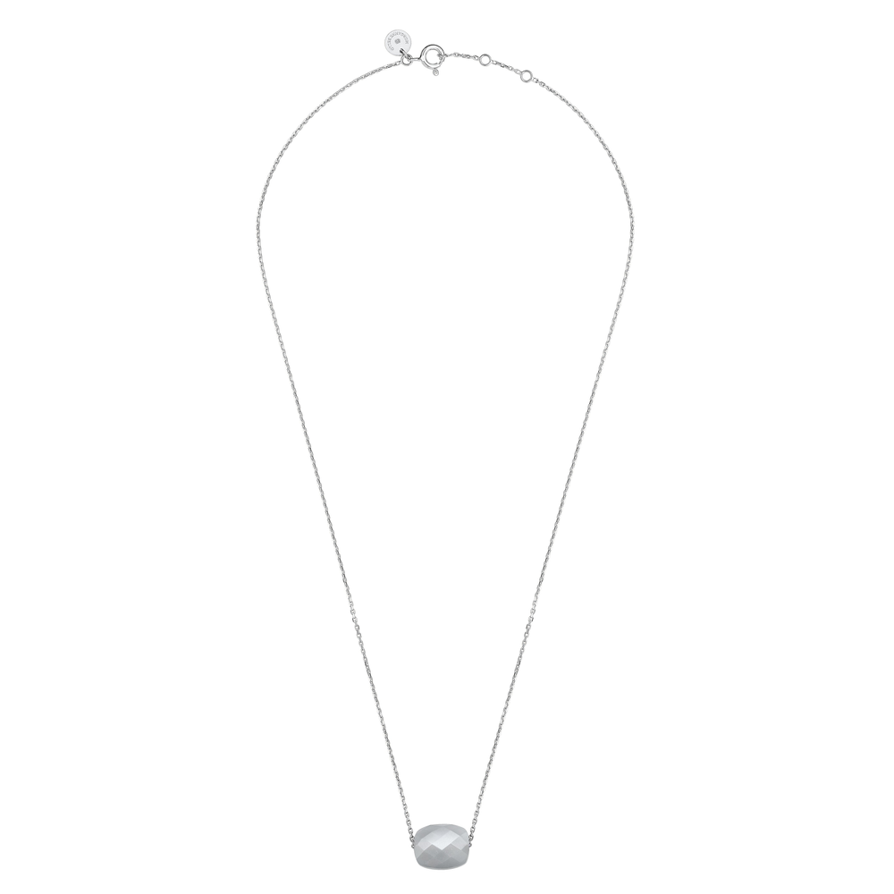 Collier, Pierre De Lune Grise, Or Blanc