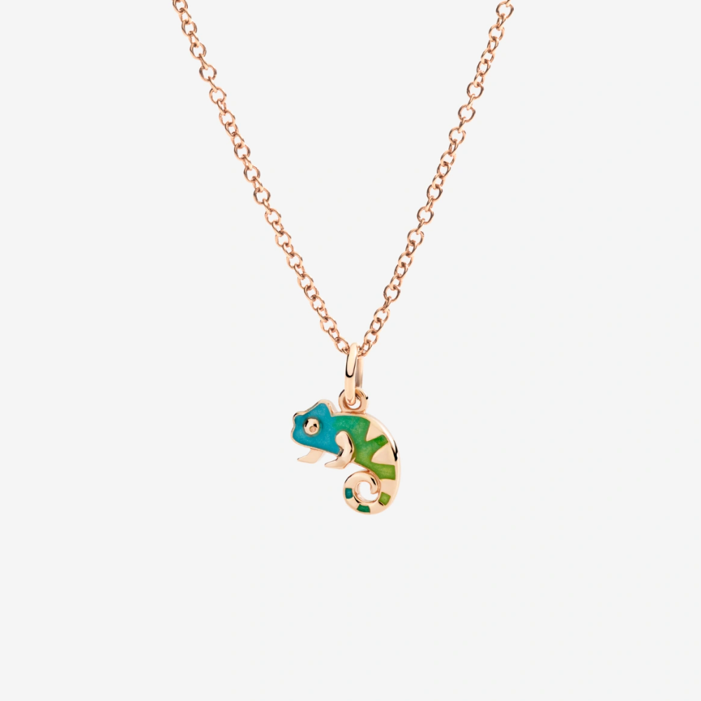 Pendentif Caméléon Or Rose Et Émail