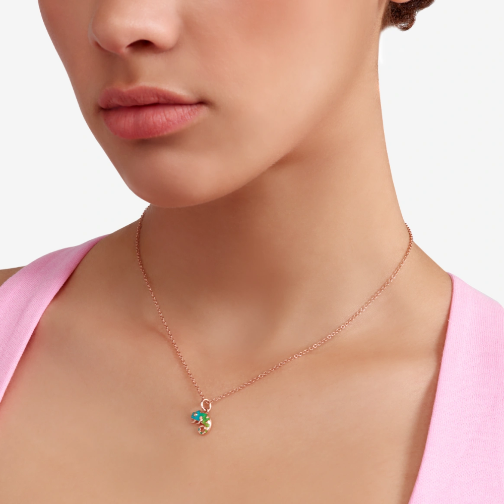 Pendentif Caméléon Or Rose Et Émail
