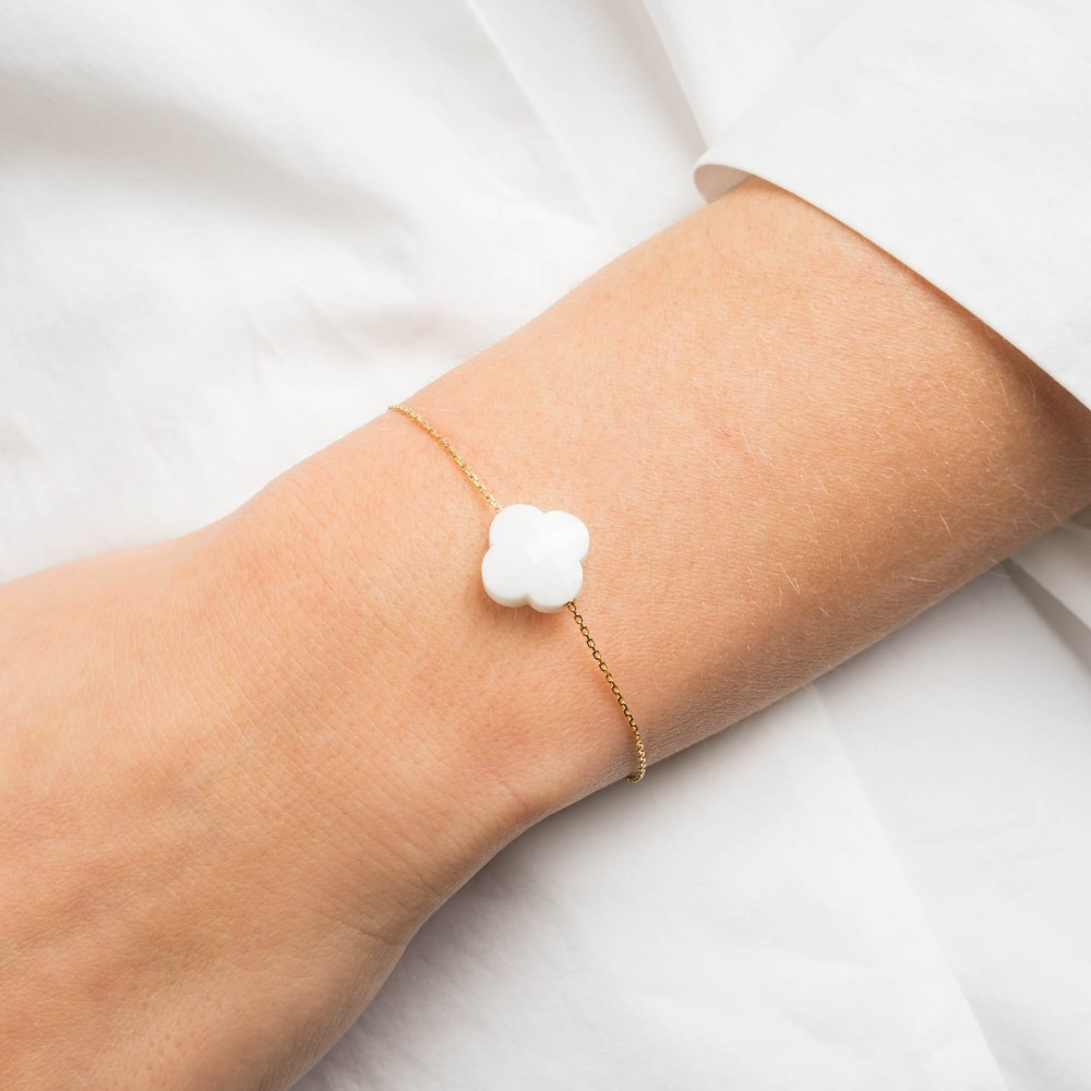 Bracelet, Agate Blanche, Or Jaune
