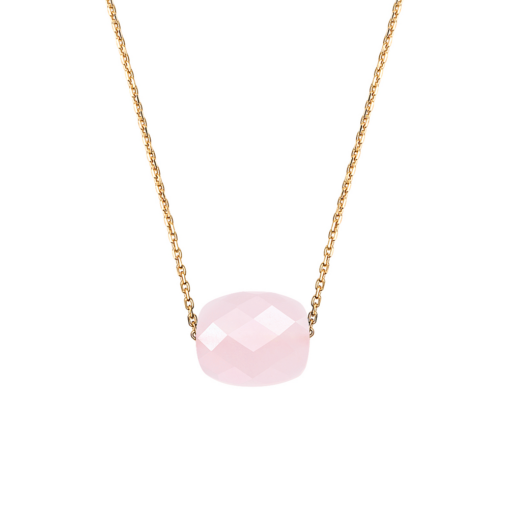 Collier, Quartz Rose Poudre, Or Jaune