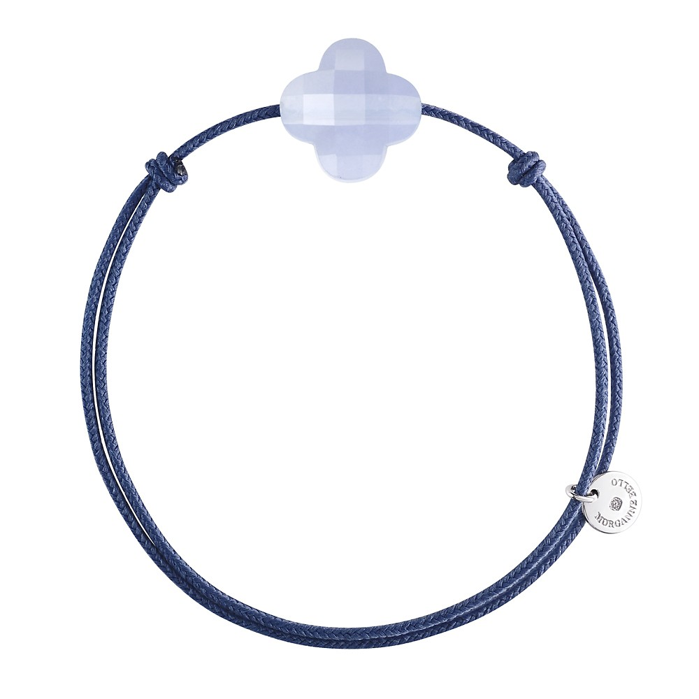Bracelet, Agate Bleue Dentelle, Cordon Bleu Jean