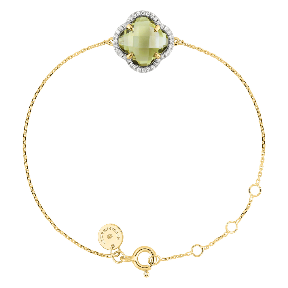 Bracelet, Quartz Olive, Diamants, Or Jaune