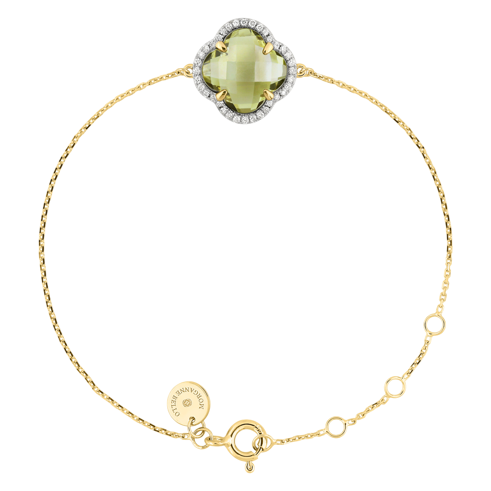 Bracelet, Quartz Olive, Diamants, Or Jaune