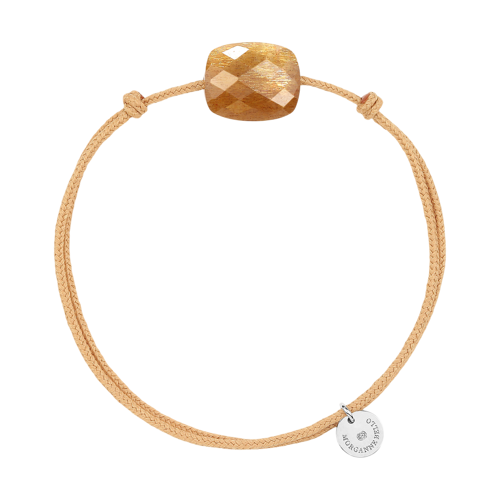 Bracelet, Pierre De Soleil, Cordon Beige Dore