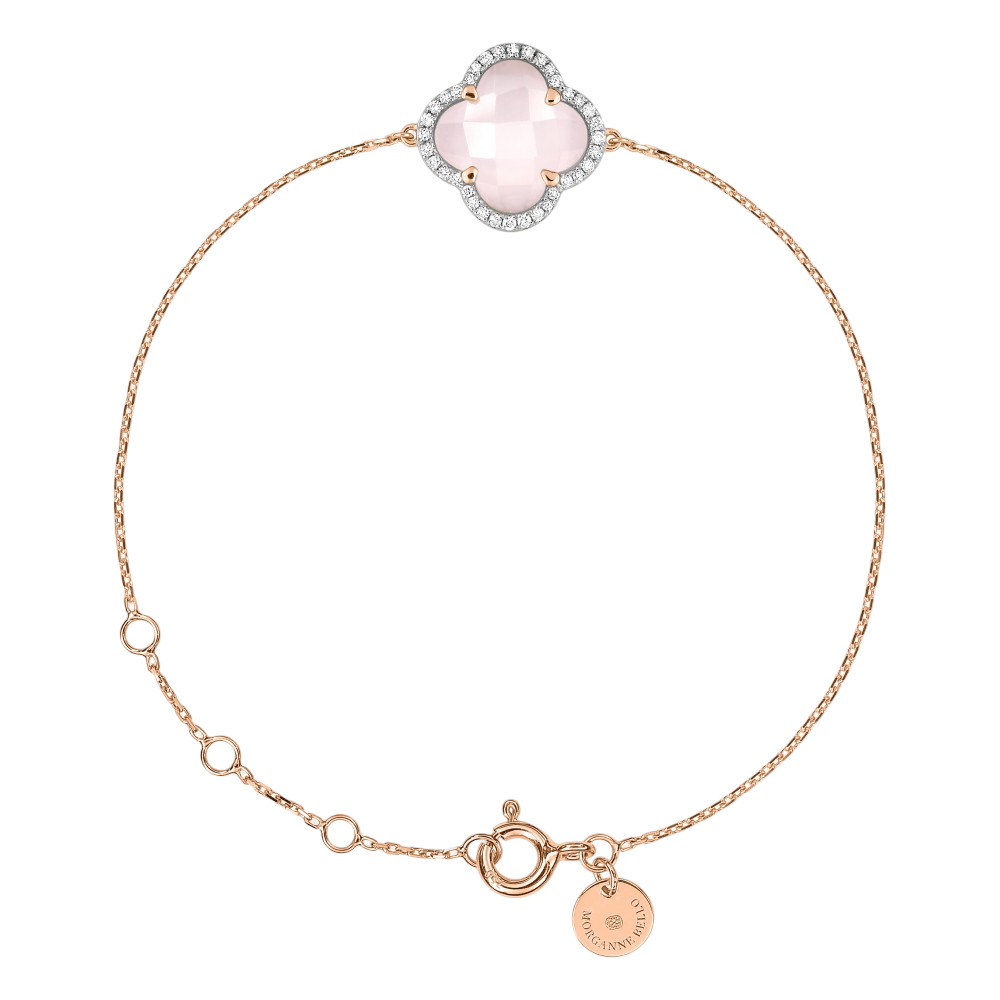 Bracelet, Quartz Rose Milky, Diamants, Or Rose