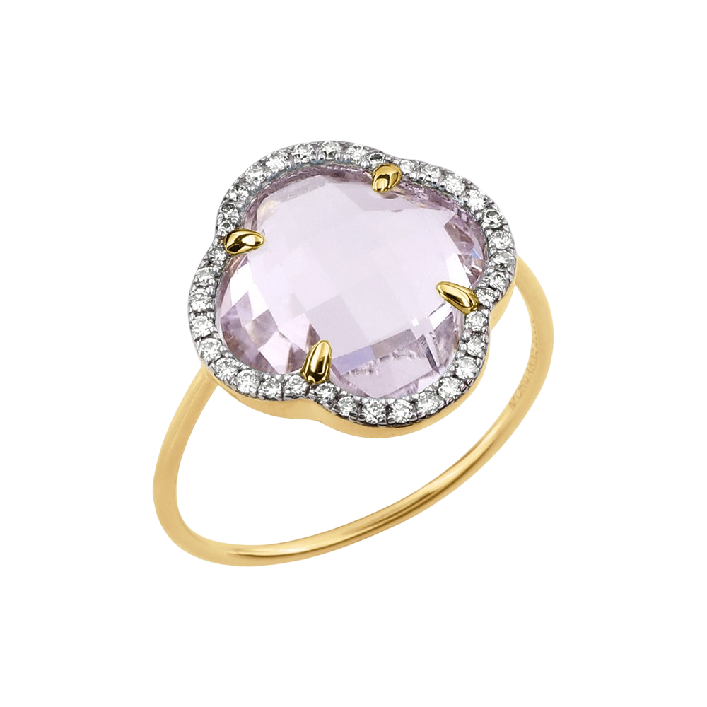 Bague, Amethyste Rose, Diamants, Or Jaune