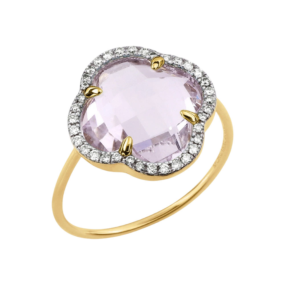 Bague, Amethyste Rose, Diamants, Or Jaune
