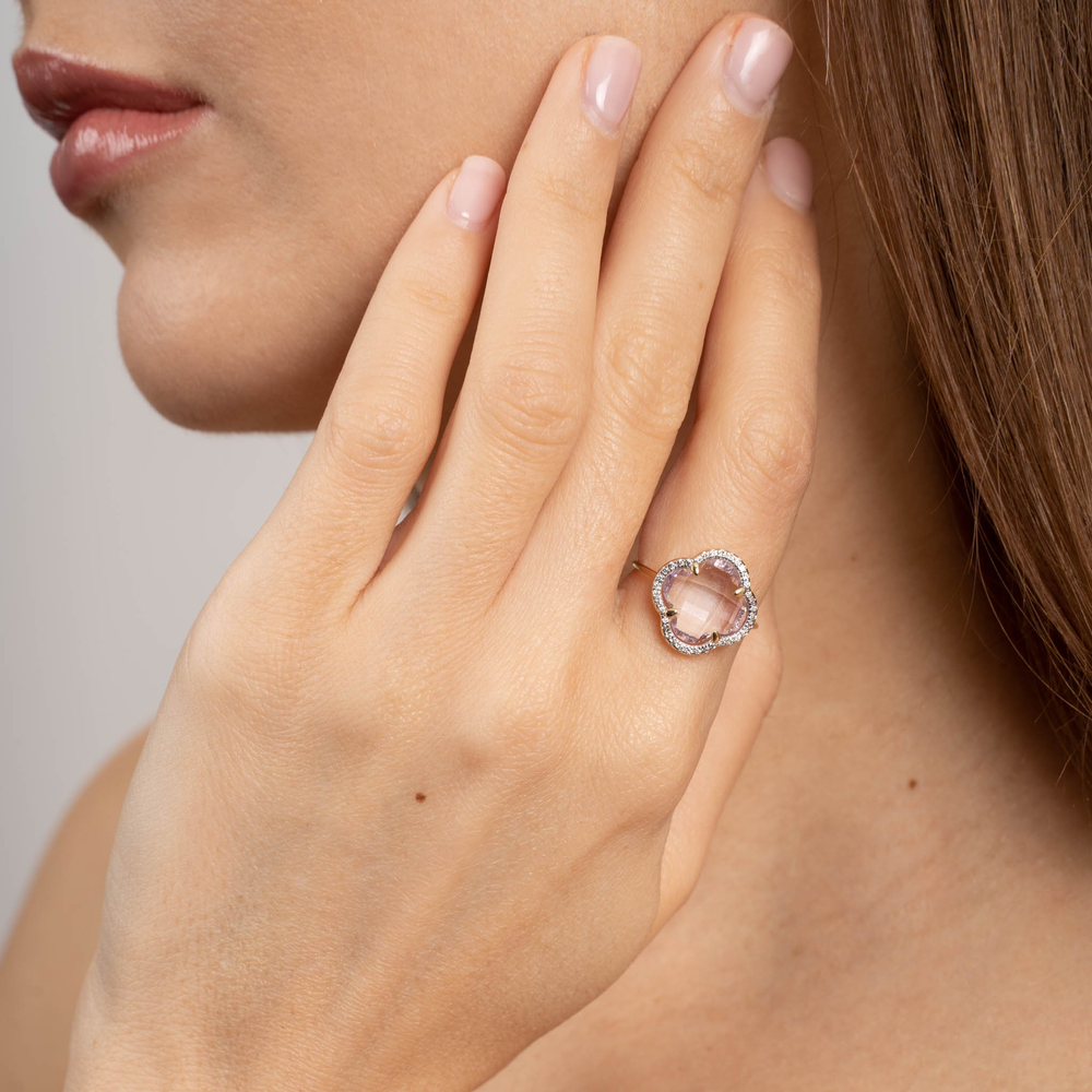 Bague, Amethyste Rose, Diamants, Or Jaune