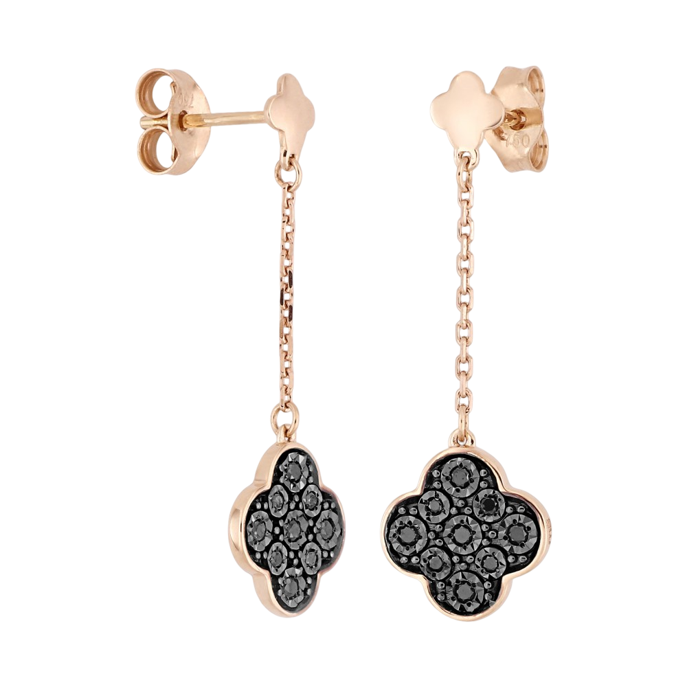 Boucles D'oreilles, Diamants Noirs, Or Rose