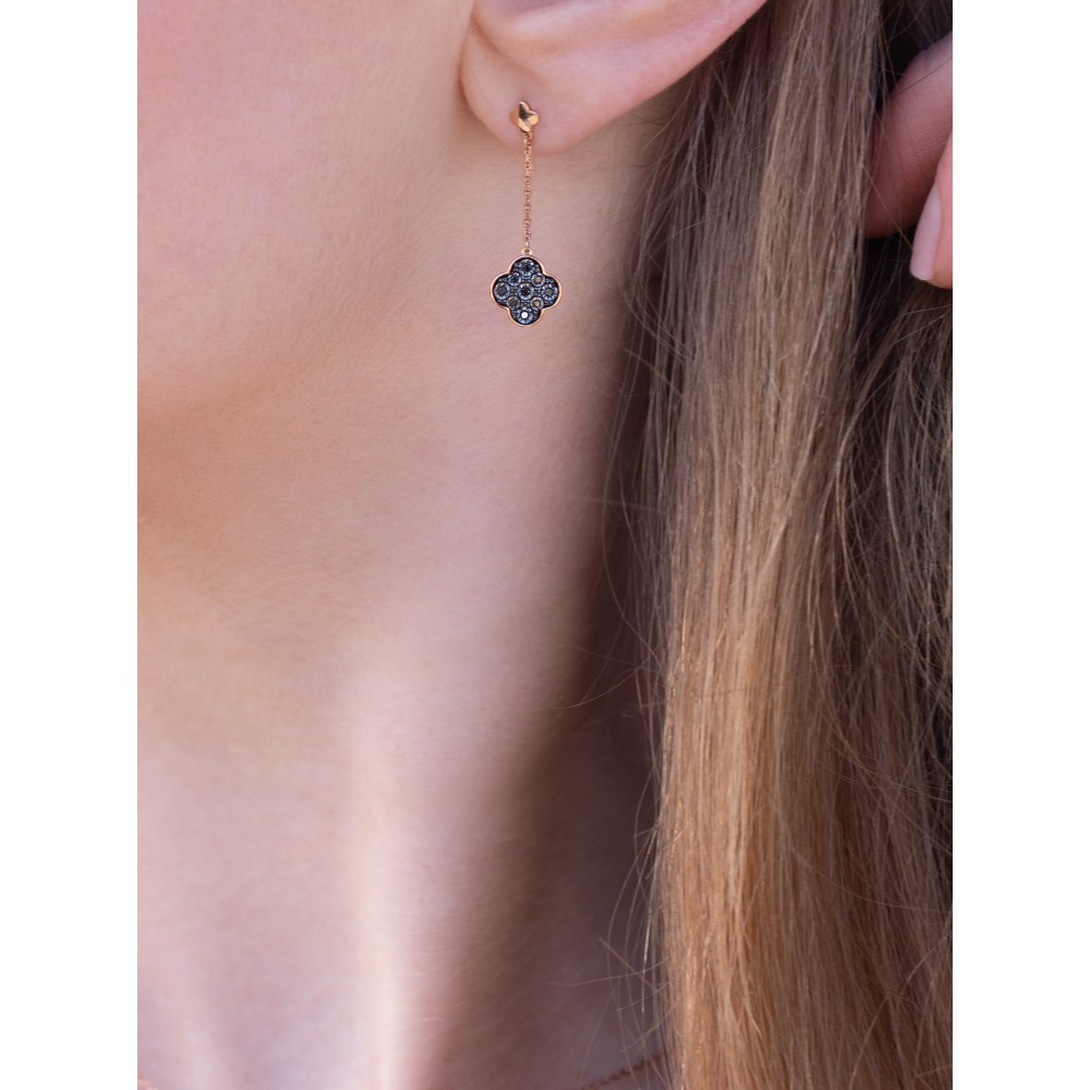 Boucles D'oreilles, Diamants Noirs, Or Rose