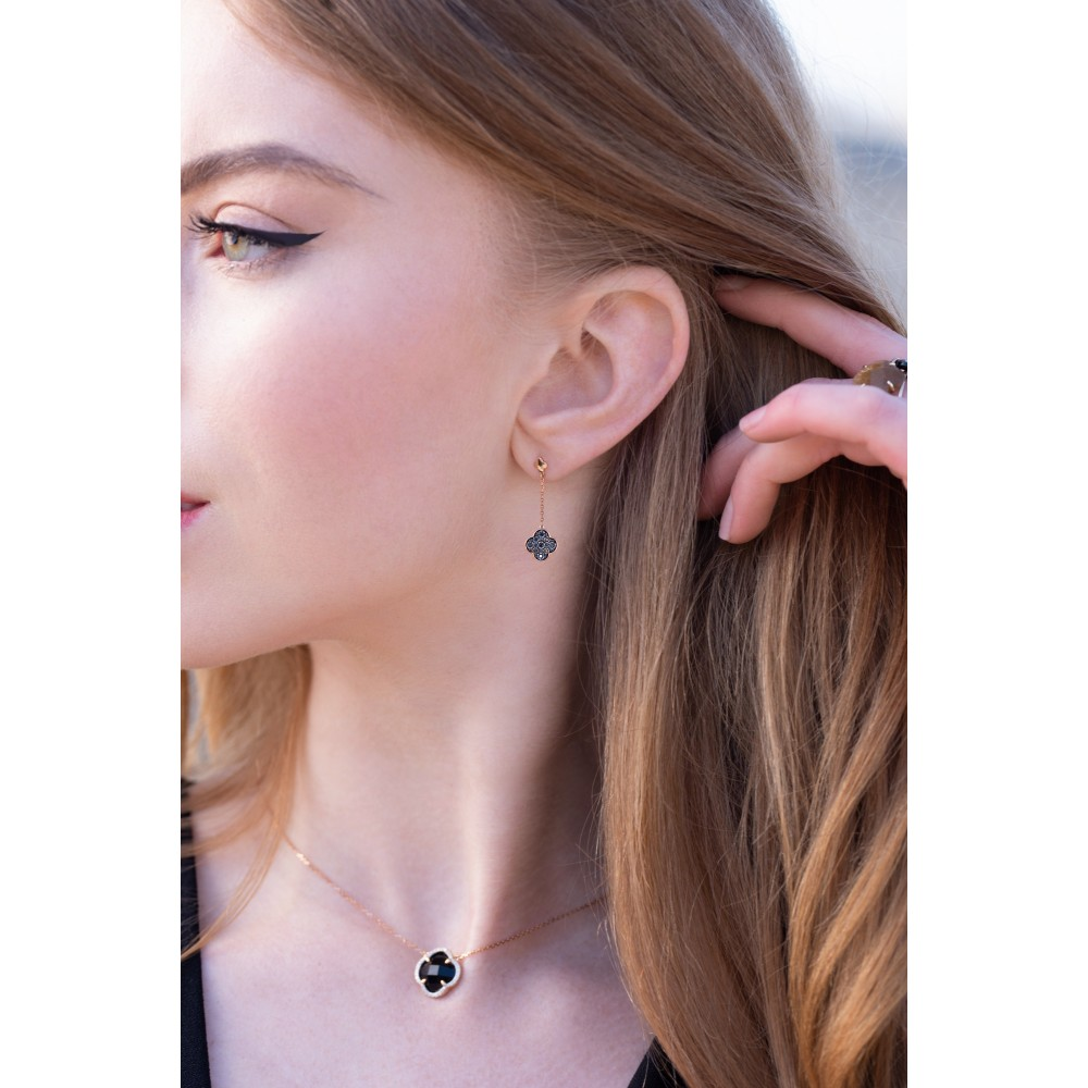 Boucles D'oreilles, Diamants Noirs, Or Rose