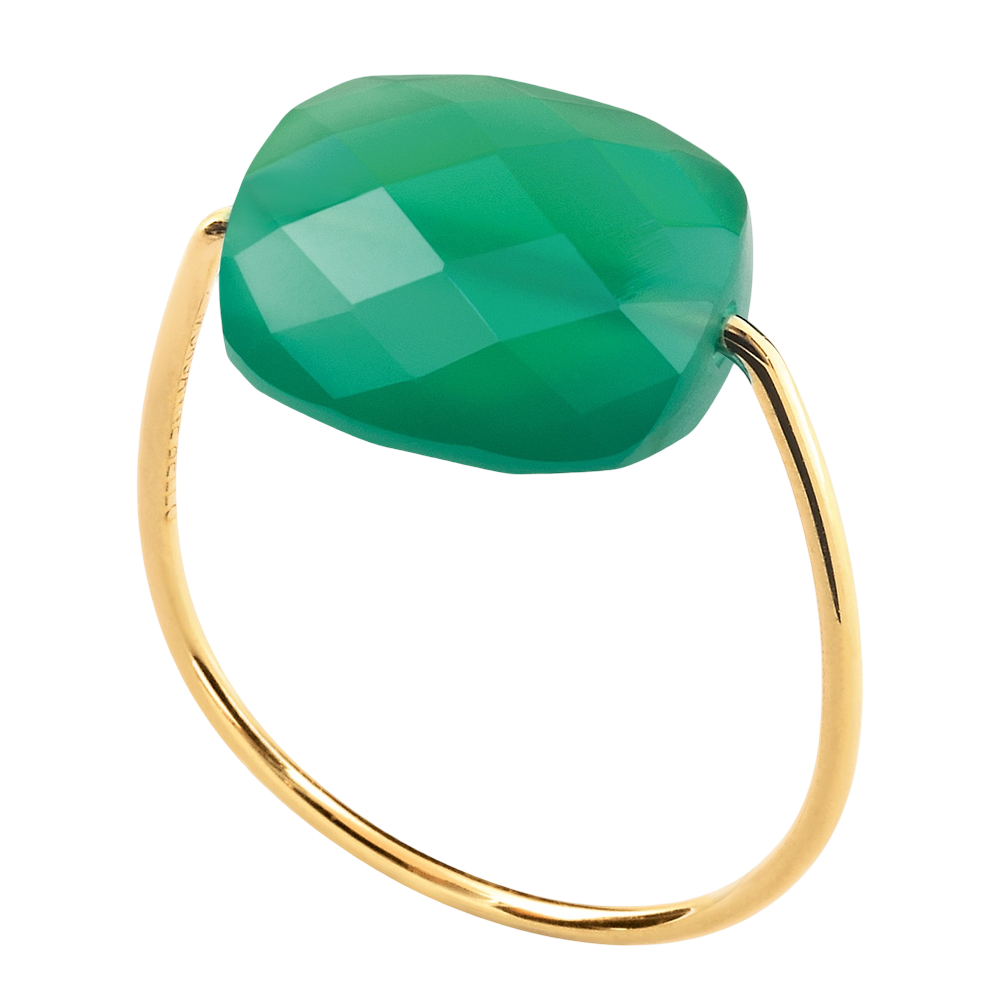 Bague, Agate Verte, Or Jaune