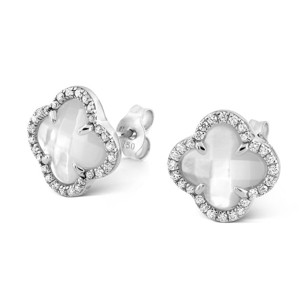 Puces Victoria Diamants, Nacre Blanche, Diamants, Or Blanc