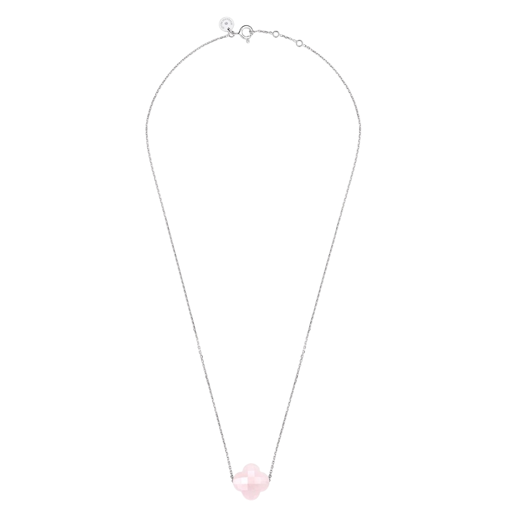 Collier, Quartz Rose Poudre, Or Blanc