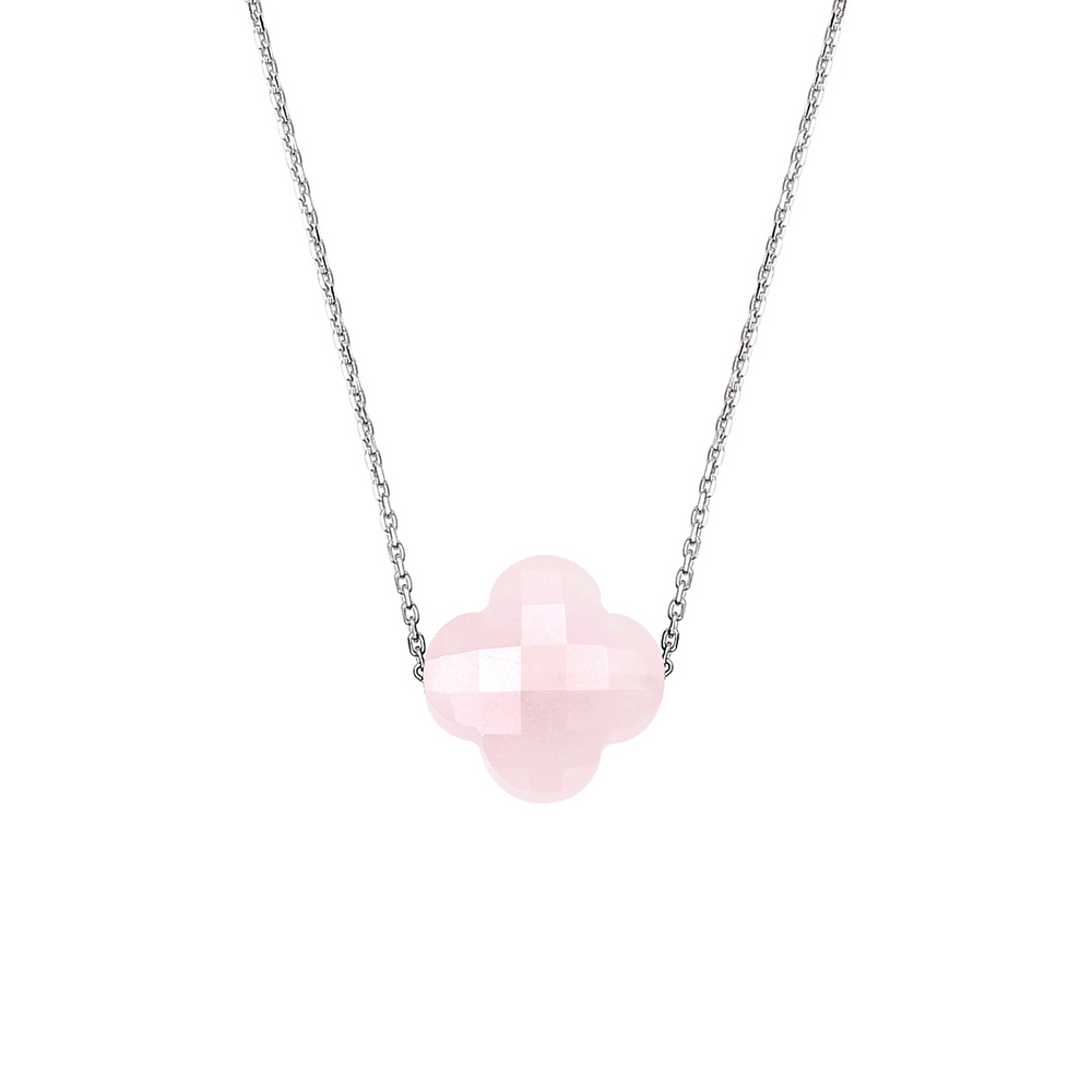 Collier, Quartz Rose Poudre, Or Blanc