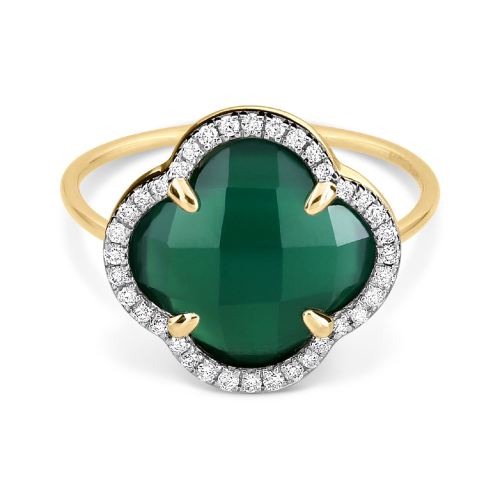 Bague, Agate Verte, Diamants, Or Jaune