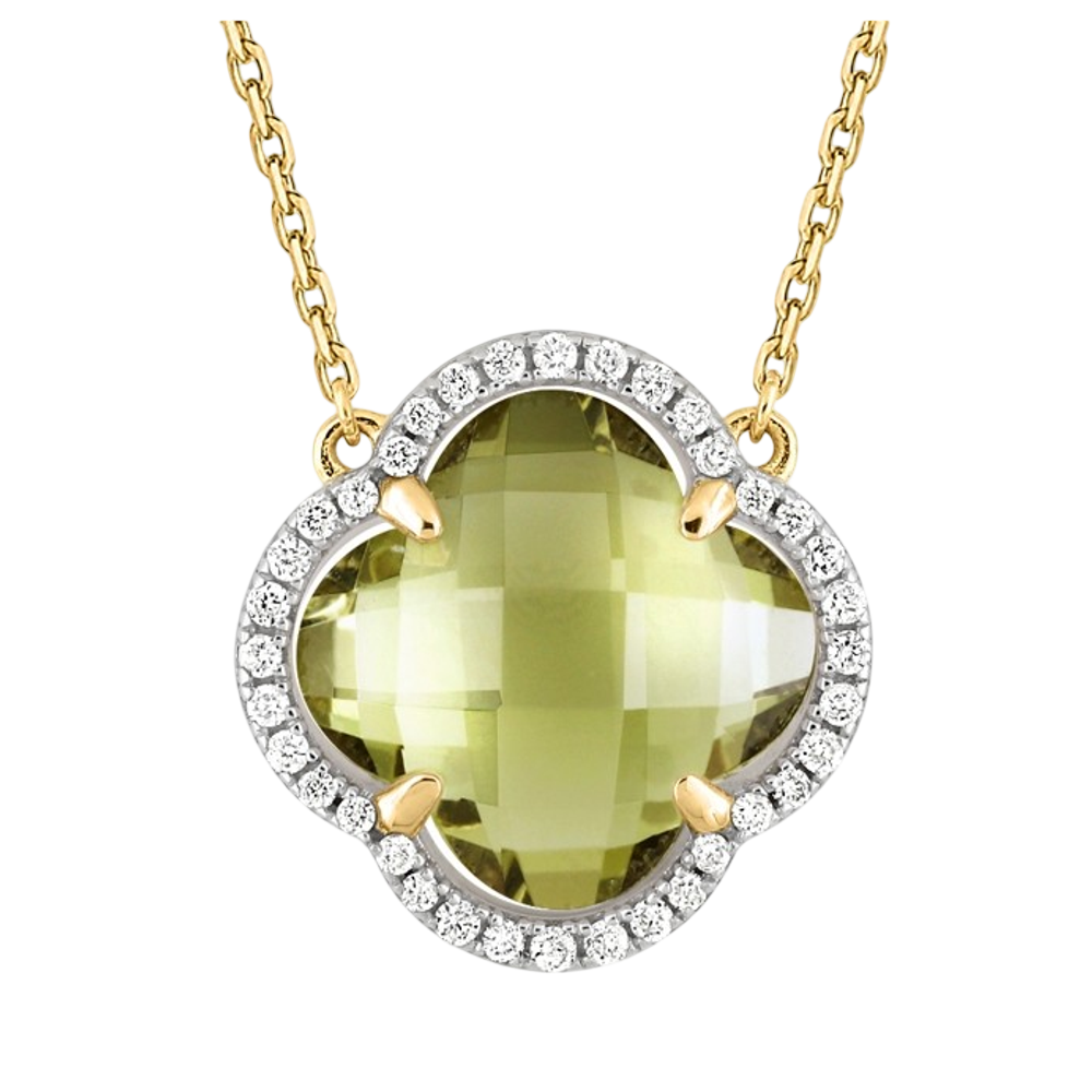 Collier, Quartz Olive, Diamants, Or Jaune