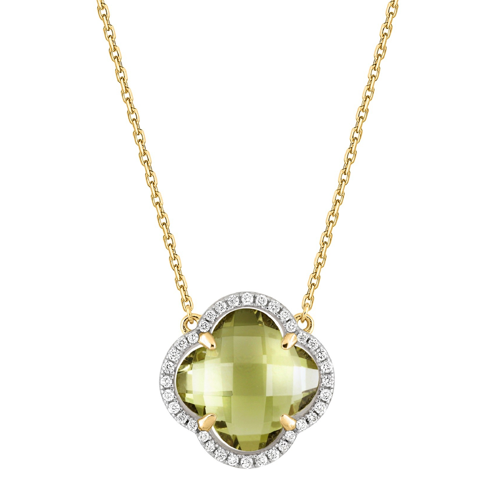 Collier, Quartz Olive, Diamants, Or Jaune