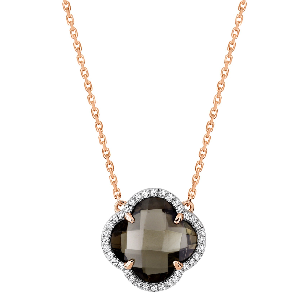 Collier, Quartz Fume, Diamants, Or Rose