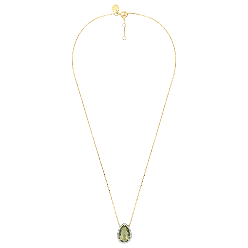 Collier, Quartz Olive, Diamants, Or Jaune