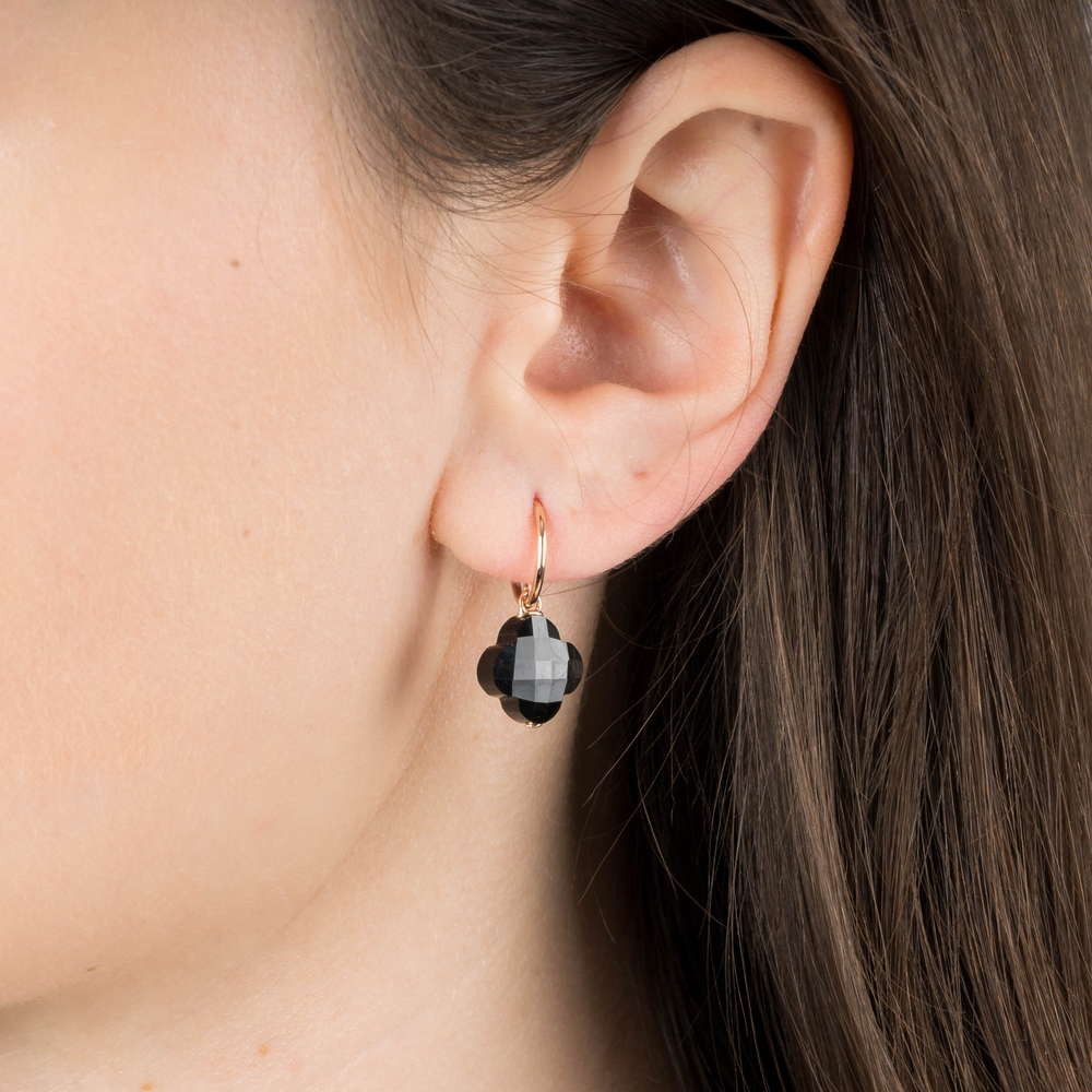 Boucles D'oreilles, Onyx, Or Rose