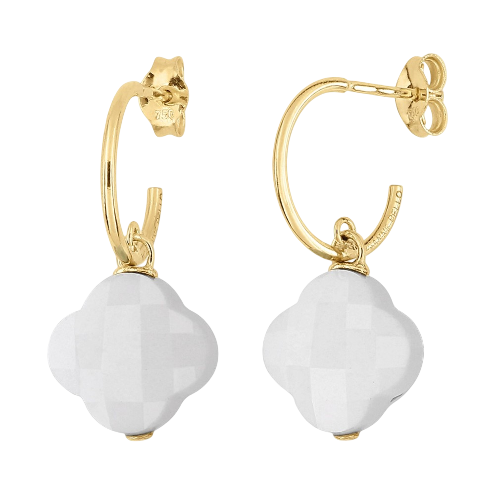Boucles D'oreilles, Agate Blanche, Or Jaune