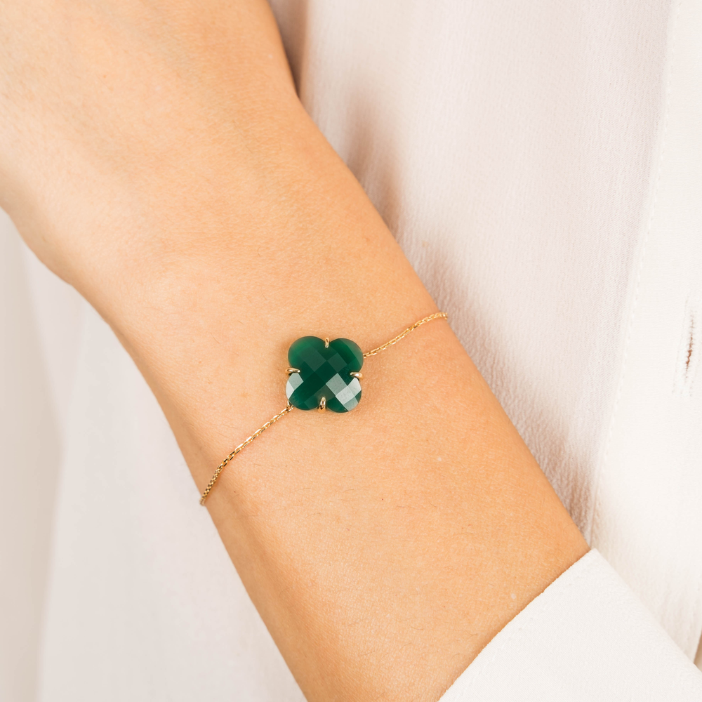 Bracelet, Agate Verte, Or Jaune